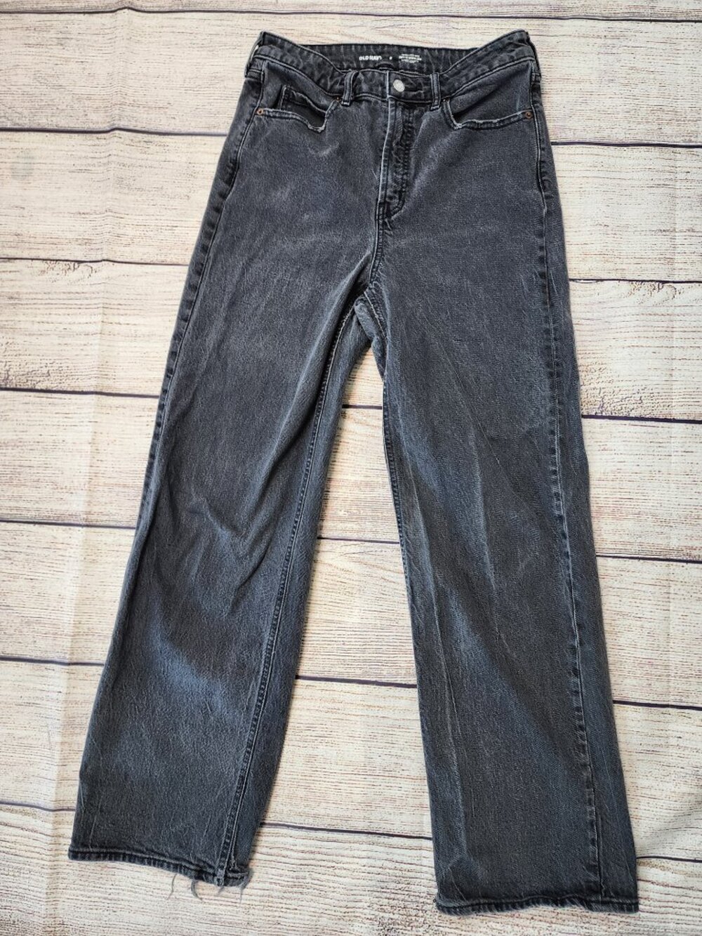Old Navy Sky-Hi Wide Leg Jeans Extra High Rise Size 8 Washed Black Emo Grunge